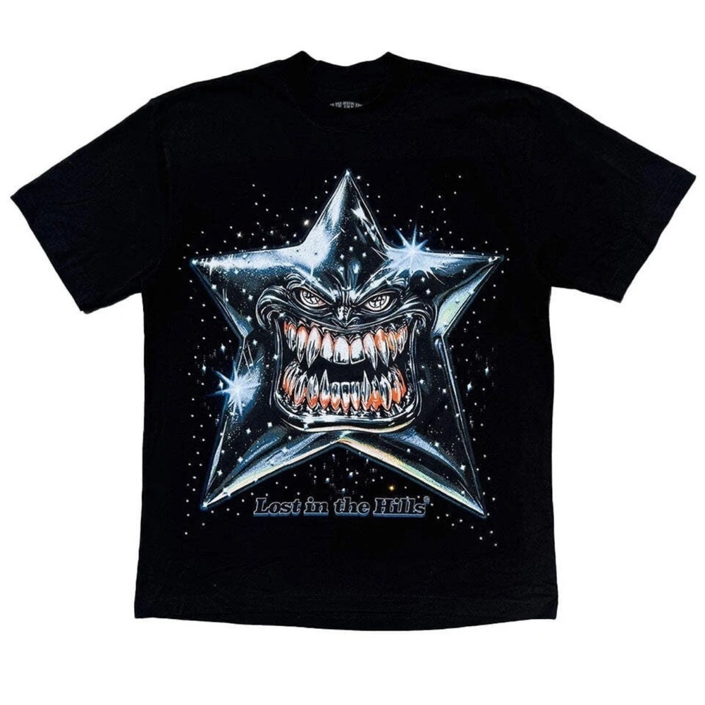 Lost Hills W/Rhinestones Black Graphic T-Shirt with Star Design New